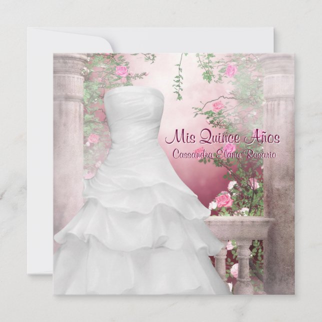 Invitation Robe de bal Rose Rose Quinceanera (Devant)