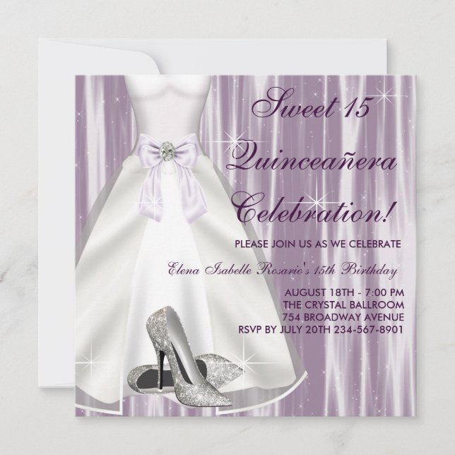 Invitation Robe de bal violette chaussures à talons hauts Qui (Devant)