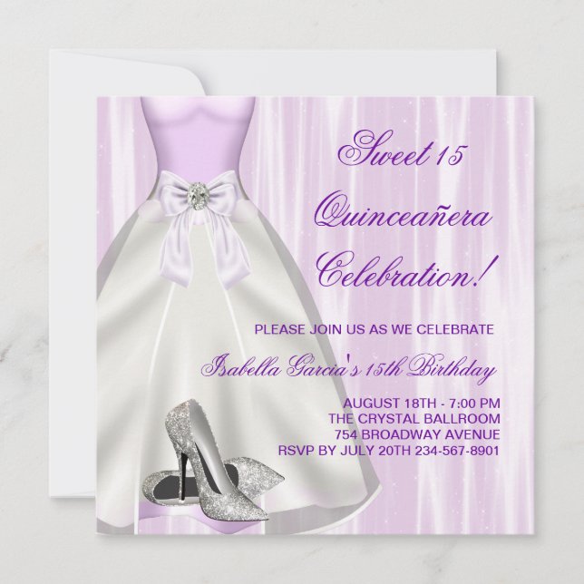 Invitation Robe de bal violette chaussures à talons hauts Qui (Devant)