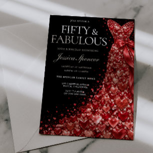 Invitation Robe de bijou de coeur rouge Noir 50e anniversaire