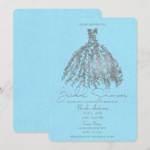 Invitation Robe de botanique argent et bleu clair pour la dou