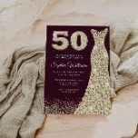 Invitation Robe de Bourgogne et d'or 50e anniversaire fête<br><div class="desc">Robe de Bourgogne et d'or 50e anniversaire Invitation de fête Variations de l'invitation et articles correspondants dans notre magasin</div>