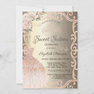 Invitation Robe de cadre de fleurs papillons paillettes doux 