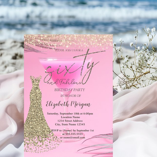 Invitation Robe de cocktail poussière de paillettes dorées 60 (Créateur téléchargé)