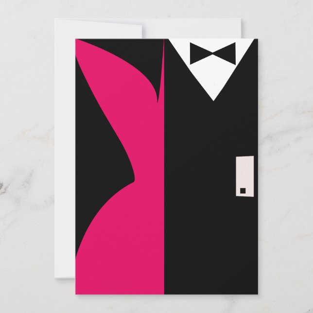 Invitation Robe de cocktail rose vif et noire pour soirée dîn (Devant)