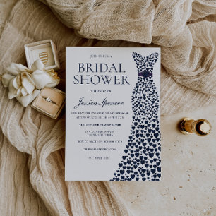 Invitation Robe de coeur de la Marine Élégante Fête des marié