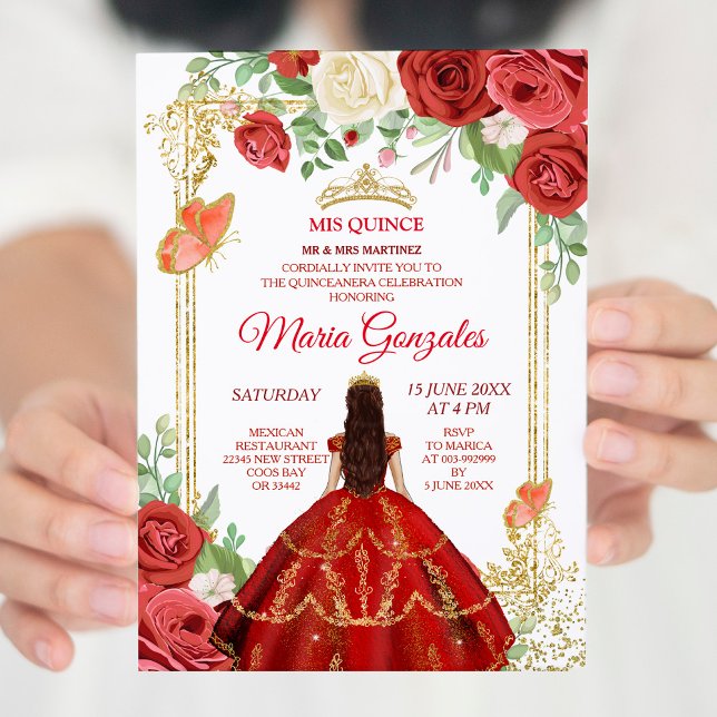 Invitation Robe de corail Fleurs mexicaines Quinceañera Invit (Créateur téléchargé)