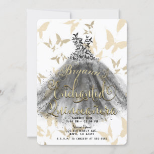 Invitation Robe de danse papillon Black Gold Quinceañera 15