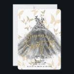 Invitation Robe de danse papillon Black & Gold Sweet 16<br><div class="desc">Personnaliser pour tout événement</div>