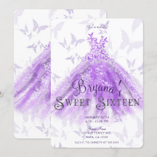 Invitation Robe de danse papillon chic violet Douce 16