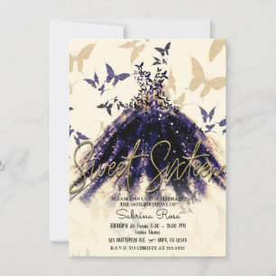Invitation Robe de danse Papillon d'Or Violet Douze ans Party
