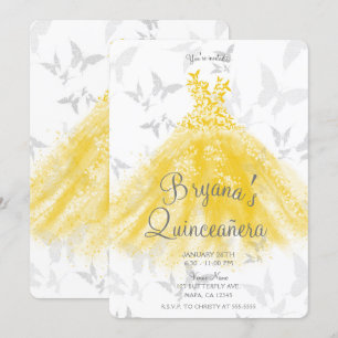 Invitation Robe de danse papillon en argent jaune Quinceañera