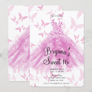 Invitation Robe de danse papillon rose baie pour fête Sweet 1