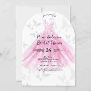 Invitation Robe de danse papillon rose et or pour baby shower