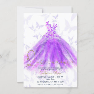 Invitation Robe de danse papillon rose et violet Quinceañera