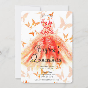Invitation Robe de danse papillon rouge orange pour fête de Q