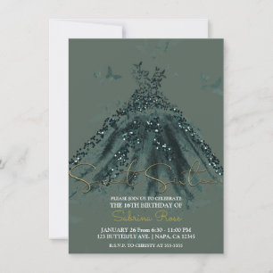 Invitation Robe de danse papillon scintillante verte pour fêt
