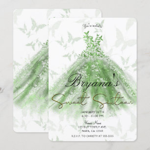 Invitation Robe de danse papillon vert pour fête Sweet 16
