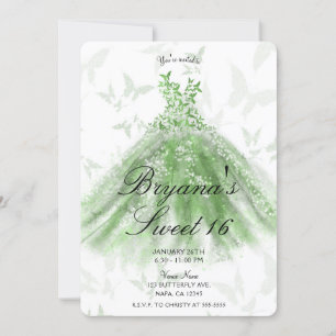 Invitation Robe de danse Papillon Vert pour fête Sweet 16