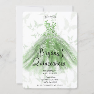 Invitation Robe de Danse Papillon Vert Quinceañera