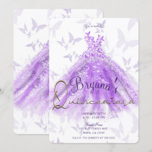 Invitation Robe de danse papillon violet pour Quinceañera