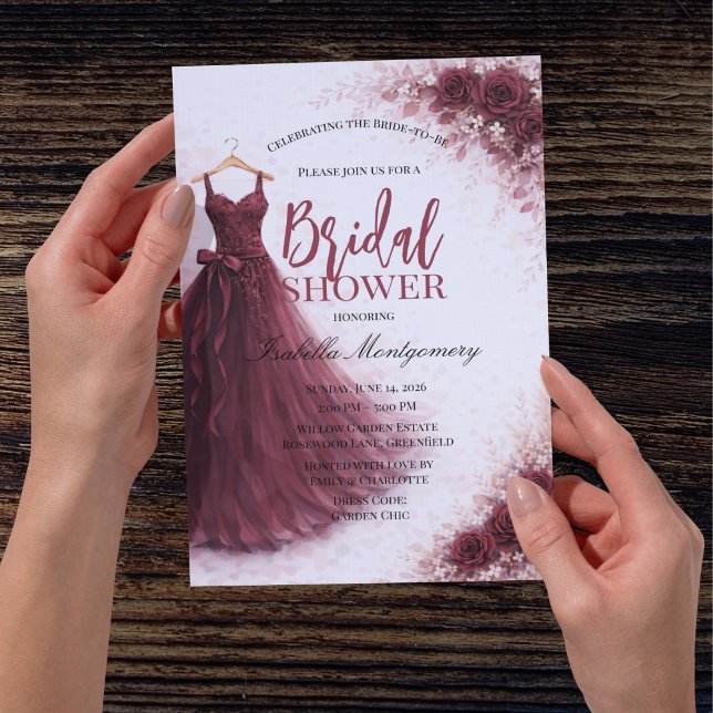 Invitation Robe de demoiselle d'honneur Bourgogne Réception d (Burgundy Bridesmaid Dress Bridal Shower Invitations)