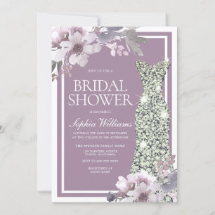 Invitation Robe de Diamant Floral Violet Élégante Fête des ma