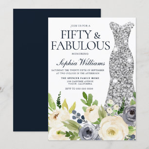 Invitation Robe de diamant florale marine et blanche 50e anni
