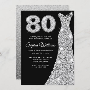 Invitation Robe de Diamant Noir femmes 80e fête d'anniversair