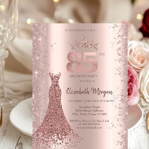 Invitation Robe de diamant poussière de paillettes or rose 85
