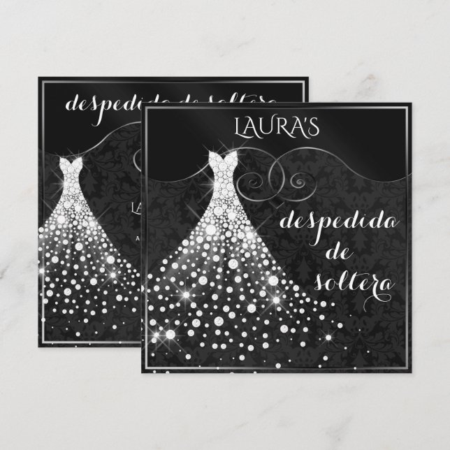 Invitation Robe de diamants blancs Mariage noir et argent (Devant / Derrière)