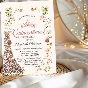 Invitation Robe de diamants de fleurs sauvages Quinceanera