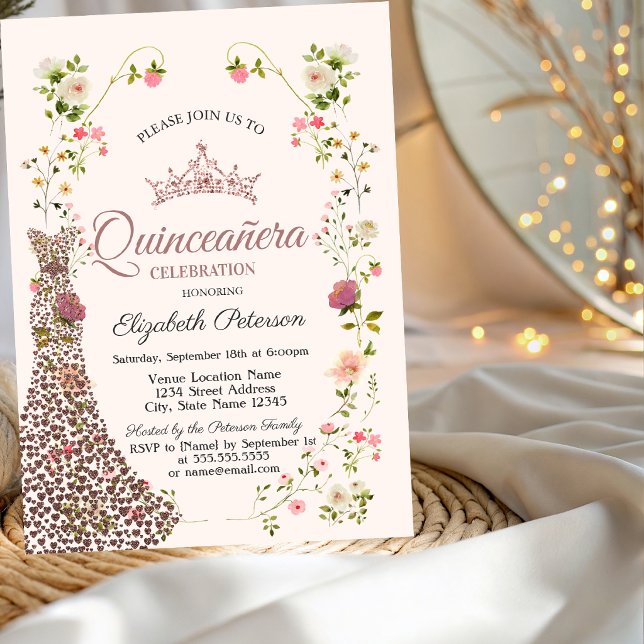 Invitation Robe de diamants de fleurs sauvages Quinceanera (Créateur téléchargé)
