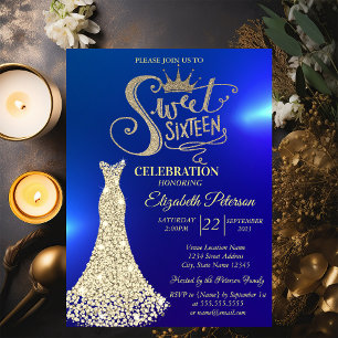 Invitation Robe de diamants jaunes, Diamants Sweet 16