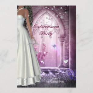 Invitation Robe de fête des 15 ans de Quinceanera rose et bla