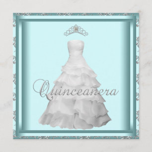 Invitation Robe de fête Tiara Turquoise bleu blanc Quinceaner