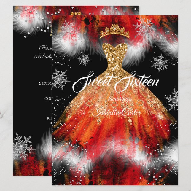 Invitation Robe de Feu de Flocon de Neige de Glace Orange Rou (Devant / Derrière)