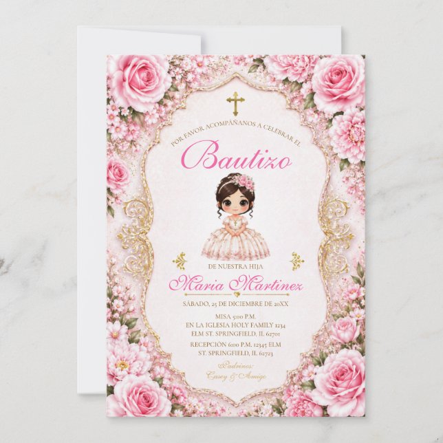 Invitation Robe de fille mexicaine espagnole Fiesta rose Baut (Devant)