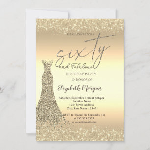 Invitation Robe de frontière de poussière de paillettes dorée