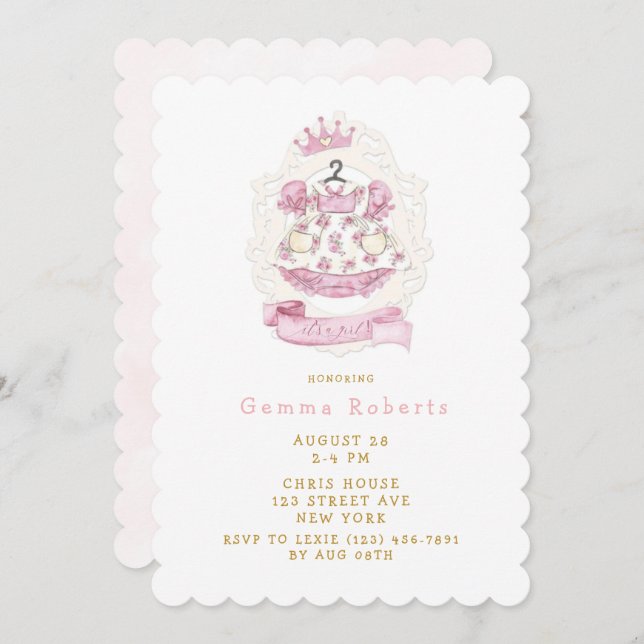 Invitation Robe de la princesse royale Baby shower (Devant / Derrière)