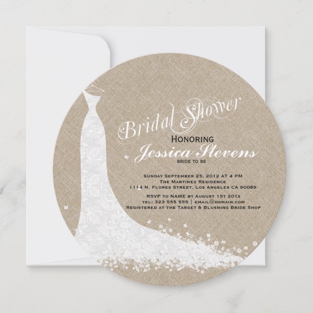 Invitation Robe De Linge Beige Et Mariage De Dentelle Blanche (Devant)
