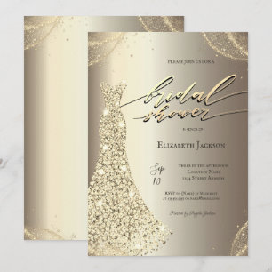 Invitation Robe de luxe élégante dorée pour une douche nuptia
