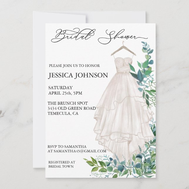Invitation Robe de mariage de fête prénuptiale chic Feuilles  (Devant)
