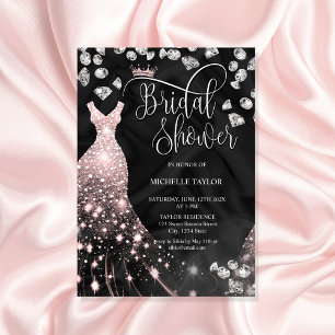 Invitation Robe de Mariage de Parties scintillant d'or Rose d