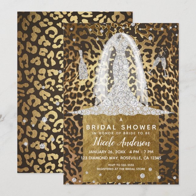 Invitation Robe de mariage en diamant à imprimé léopard Showe (Devant / Derrière)