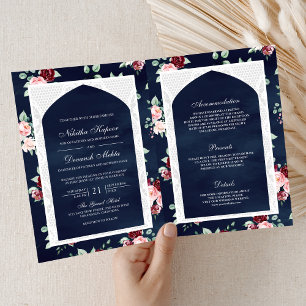 Invitation Robe de mariage indien en dentelle florale bleu fo