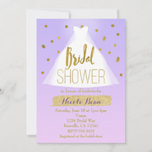 Invitation Robe de mariage Lavande Rose et Or pour la fête de