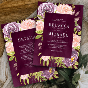 Invitation Robe de mariage prune une pièce à fleurs rose avec
