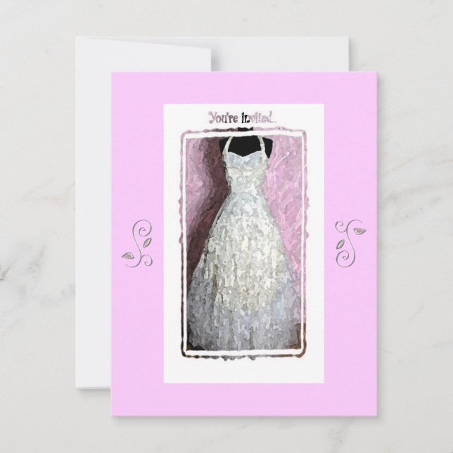 Invitation Robe de mariage vintage Douche rose personnalisabl (Devant)