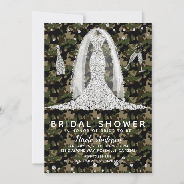 Invitation Robe de mariée à camouflage militaire diamantée po (Devant)